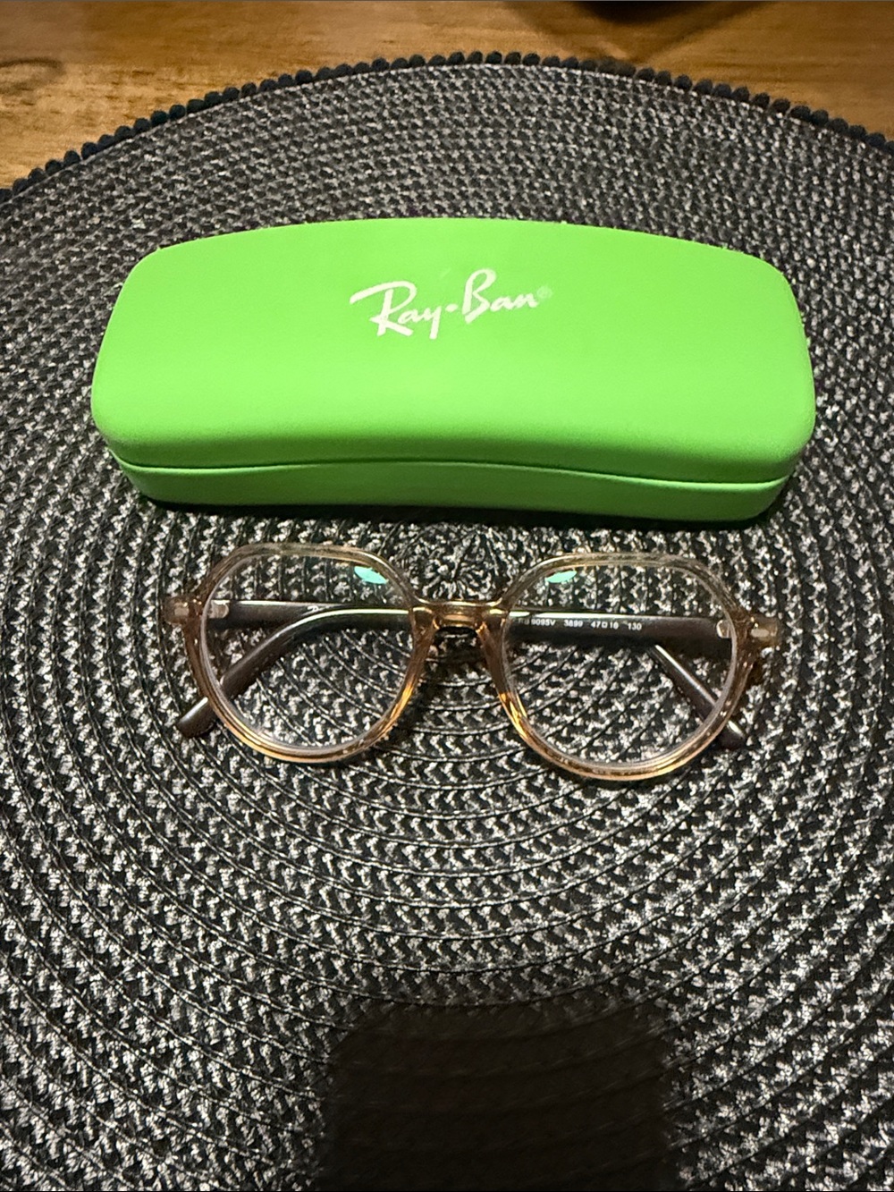 Ray-Ban Translucent Brown Round Kids Glasses with Green Case